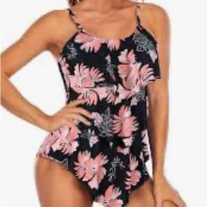 Floral Pink and Black Swimsuit